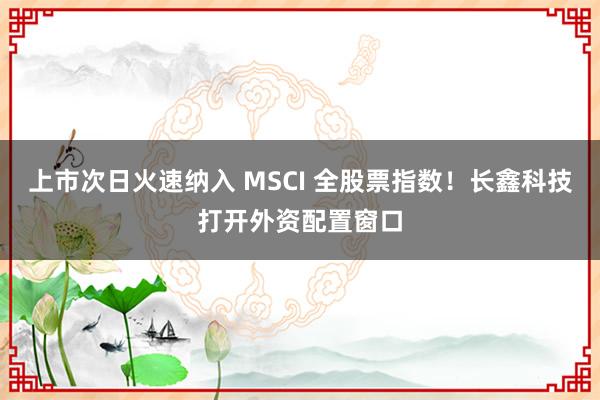 上市次日火速纳入 MSCI 全股票指数！长鑫科技打开外资配置窗口
