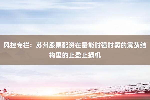 风控专栏：苏州股票配资在量能时强时弱的震荡结构里的止盈止损机