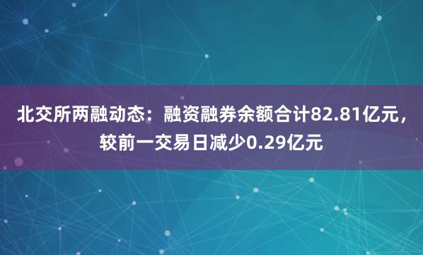 北交所两融动态：融资融券余额合计82.81亿元，较前一交易日减少0.29亿元