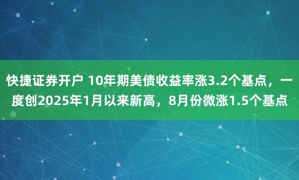 快捷证券开户 10年期美债收益率涨3.2个基点，一度创2025年1月以来新高，8月份微涨1.5个基点