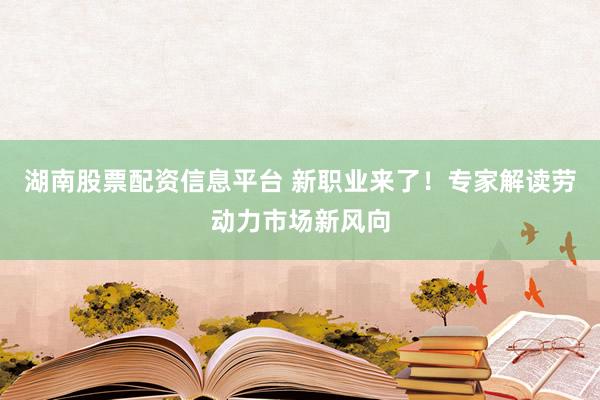 湖南股票配资信息平台 新职业来了！专家解读劳动力市场新风向