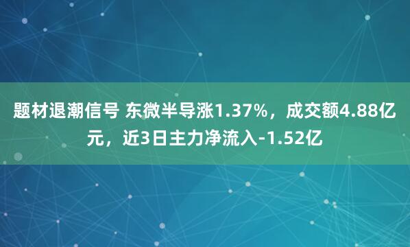 题材退潮信号 东微半导涨1.37%，成交额4.88亿元，近3日主力净流入-1.52亿