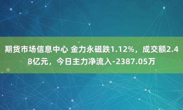 期货市场信息中心 金力永磁跌1.12%，成交额2.48亿元，今日主力净流入-2387.05万