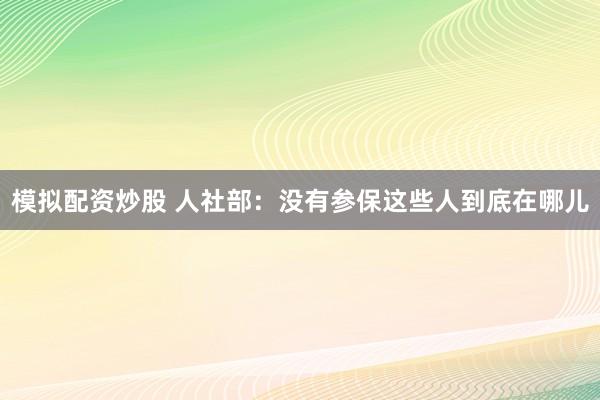 模拟配资炒股 人社部：没有参保这些人到底在哪儿